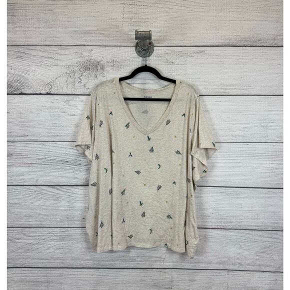 Old Navy Plus Size Cream Christmas Printed V-Neck Short Sleeve Tee Size 4X - Picture 1 of 7